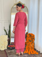 The52 Women's Chanderi Embroidery work Straight Kurta with Pant and Dupatta Set | Grocsy
