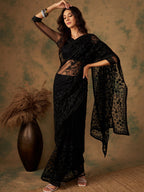 Sangria Floral Embroidered Net Saree | Grocsy