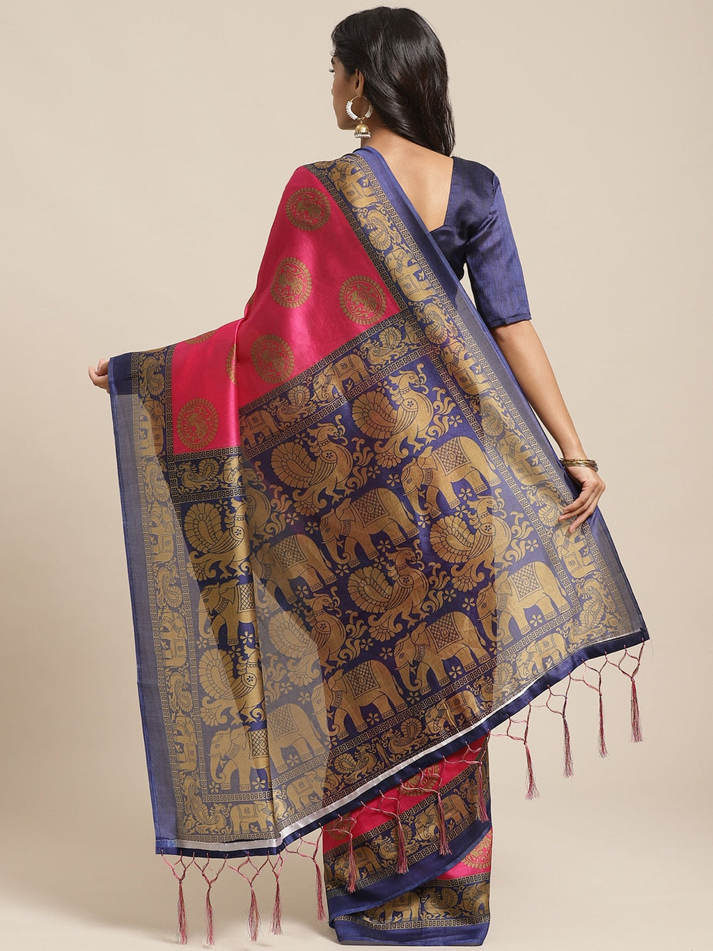 Saree Mall Pink & Beige Printed Bhagalpuri Saree | Grocsy