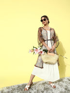 InWeave Cream - Multi Colour Organza Cape Set | Grocsy
