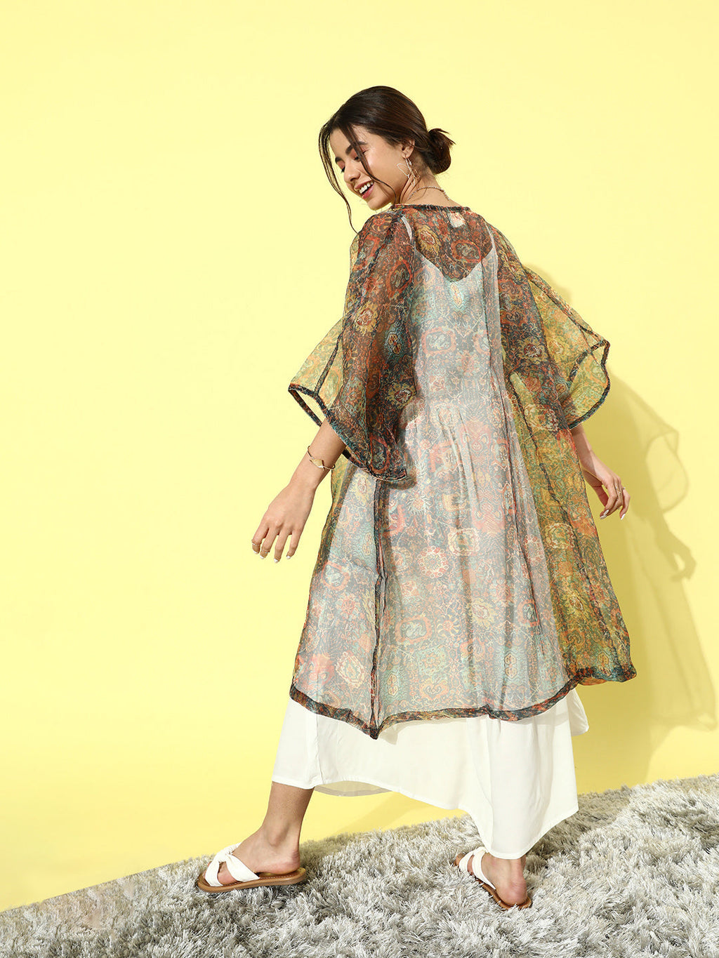 InWeave Cream - Multi Colour Organza Cape Set | Grocsy