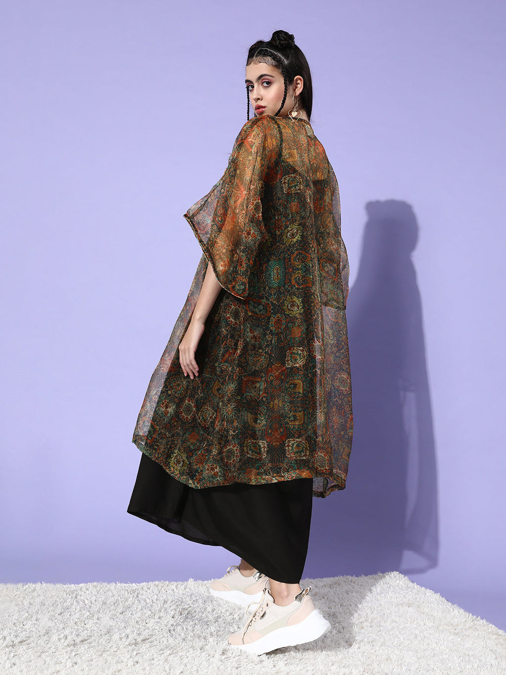 InWeave Black - Multi Print Organza Cape Set | Grocsy