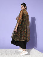 InWeave Black - Multi Print Organza Cape Set | Grocsy