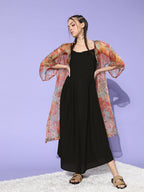 InWeave Black -Orange Organza Cape Set | Grocsy