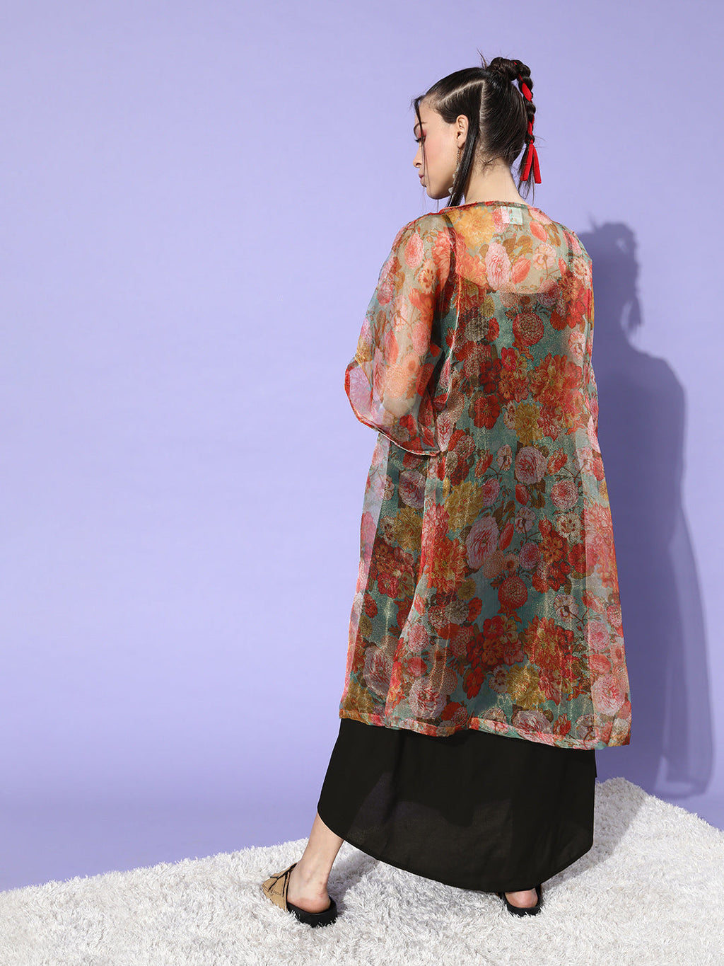 InWeave Black -Orange Organza Cape Set | Grocsy