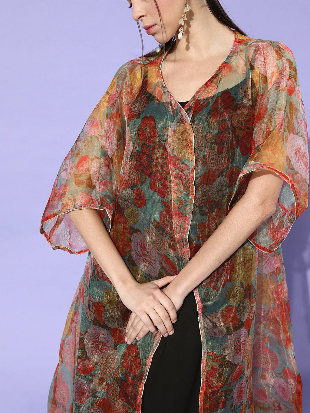 InWeave Black -Orange Organza Cape Set | Grocsy