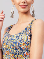InWeave Women's Blue Kalamkari Straight Kurta Palazzo Set | Grocsy