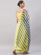 InWeave Women's Summer Yellow R Strappy Kurta Set With Green Leh Dupatta | Grocsy