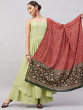 InWeave Women's Light Green R Strappy Set W Green Red Print Cotton Dupatta | Grocsy