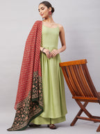 InWeave Women's Light Green R Strappy Set W Green Red Print Cotton Dupatta | Grocsy