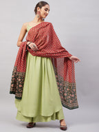 InWeave Women's Light Green R Strappy Set W Green Red Print Cotton Dupatta | Grocsy