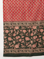 InWeave Women's Light Green R Strappy Set W Green Red Print Cotton Dupatta | Grocsy