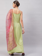 InWeave Women's Light Green R Strappy Set W Pink Print Organza Dupatta | Grocsy
