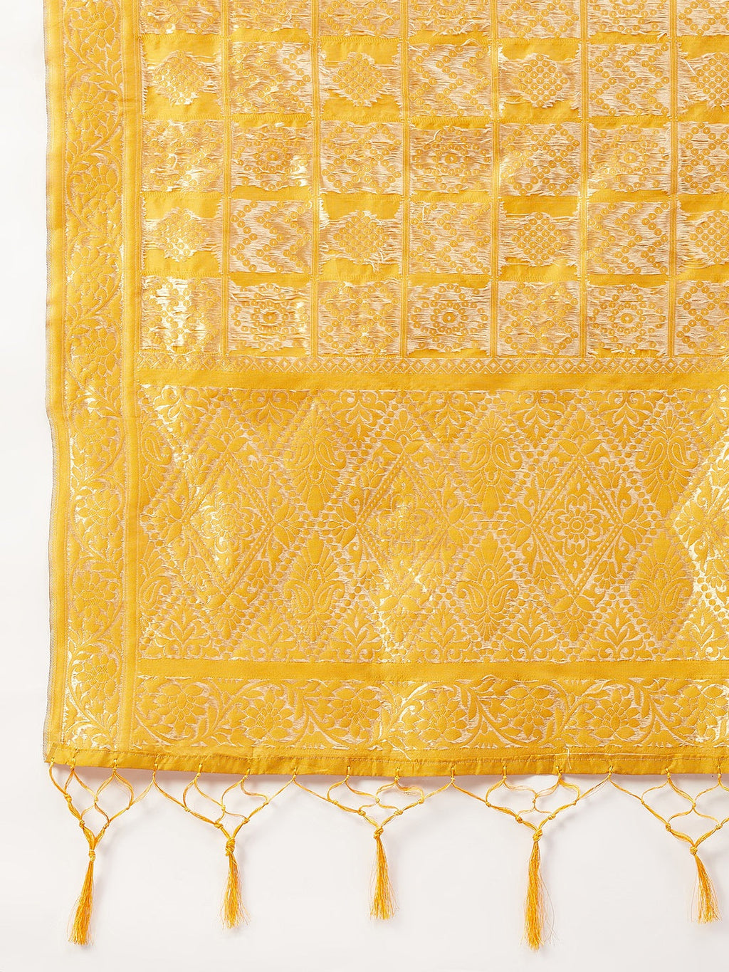 InWeave Women's Black Bandhani Teired Sharara Set W Mustard Brocade Dupatta | Grocsy