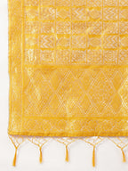 InWeave Women's Black Bandhani Teired Sharara Set W Mustard Brocade Dupatta | Grocsy