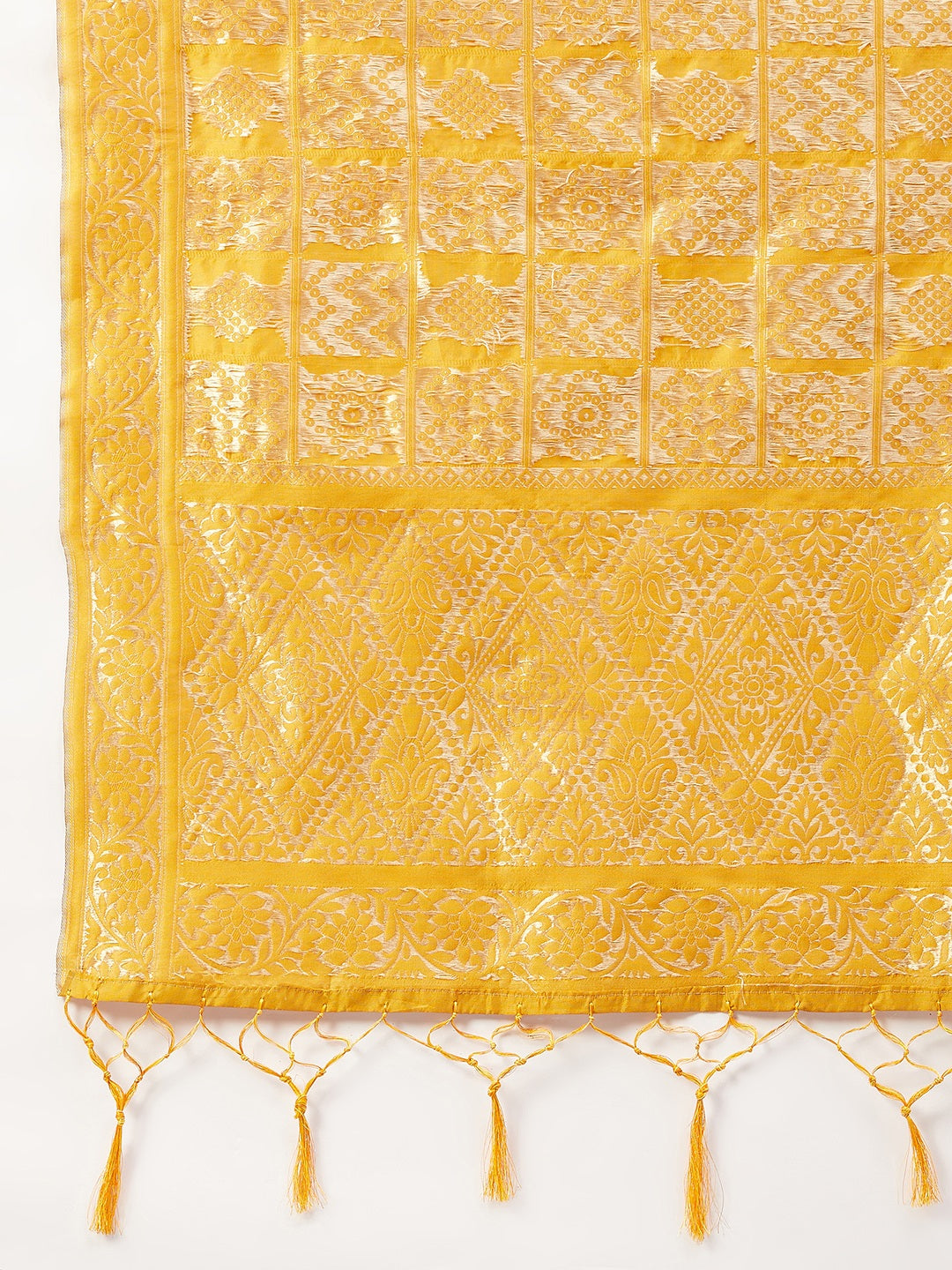 InWeave Women's Black Bandhani Teired Sharara Set W Mustard Brocade Dupatta | Grocsy
