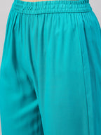InWeave Women's Aqua Organza Sleeve Kurta Set With Teal Gold Check Dupatta | Grocsy