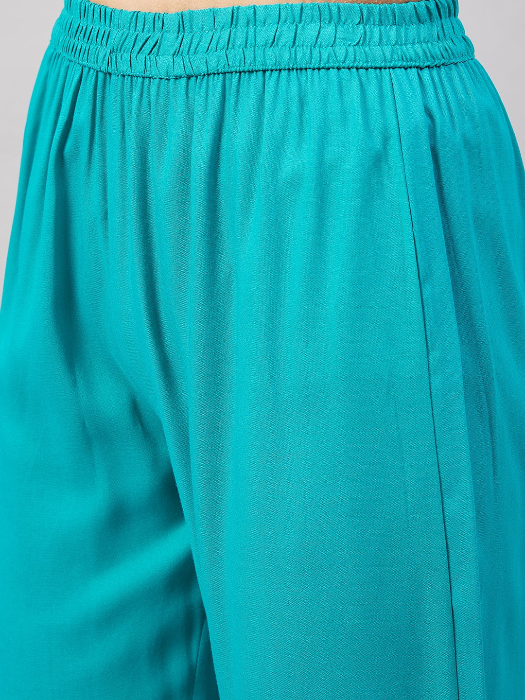 InWeave Women's Aqua Organza Sleeve Kurta Set With Orange Kota Dupatta | Grocsy