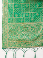 InWeave Women's Red Off Shoulder Kurta Set W Green Brocade Dupatta | Grocsy
