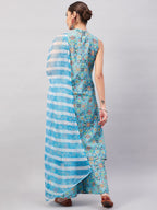 InWeave Women's Sky Blue Floral Halter Kurta Set W Sb Leh Organza Dupatta | Grocsy