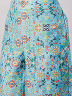 InWeave Women's Sky Blue Floral Halter Kurta Set W Sb Leh Organza Dupatta | Grocsy