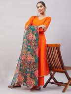 InWeave Women's Orange Gota Long Anrkali Kurta Set W Black Organza Dupatta | Grocsy