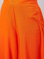 InWeave Women's Orange Gota Long Anrkali Kurta Set W Black Organza Dupatta | Grocsy
