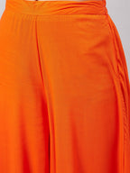 InWeave Women's Orange Gota Long Anrkali Kurta Set W Green Organza Dupatta | Grocsy