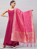 InWeave Women's Wine Solid Strappy Set With Pink Brocade Dupatta | Grocsy