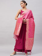 InWeave Women's Wine Solid Strappy Set With Pink Brocade Dupatta | Grocsy