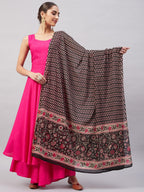 InWeave Women's Fuchsia Sleeveless Kurta Set W Black Pink Ethnic Dupatta | Grocsy