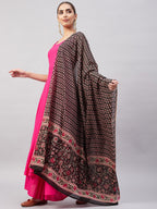 InWeave Women's Fuchsia Sleeveless Kurta Set W Black Pink Ethnic Dupatta | Grocsy