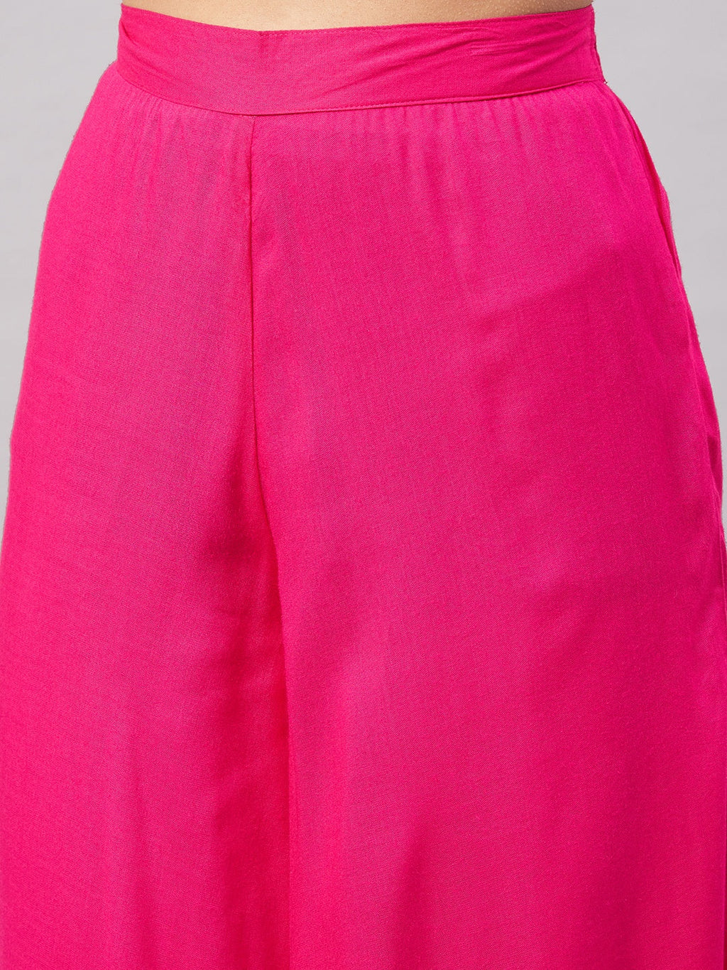 InWeave Women's Fuchsia Sleeveless Kurta Set W Mauve Handpaint Organza Dupatta | Grocsy