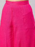 InWeave Women's Fuchsia Sleeveless Kurta Set W Mauve Handpaint Organza Dupatta | Grocsy