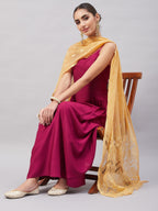 InWeave Women's Wine Solid Strappy Set With Gold Banarsi Zari Dupatta | Grocsy