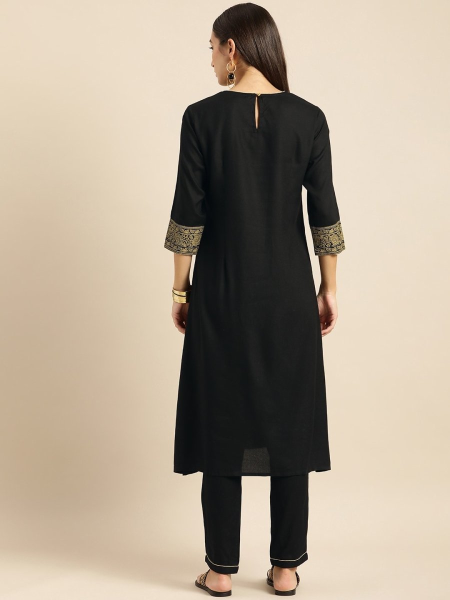 All About You Women Black & Mustard Yellow Printed Kurta with Trousers | Grocsy