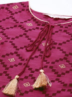 All About You Women Purple & Maroon Printed Kurta with Trousers | Grocsy