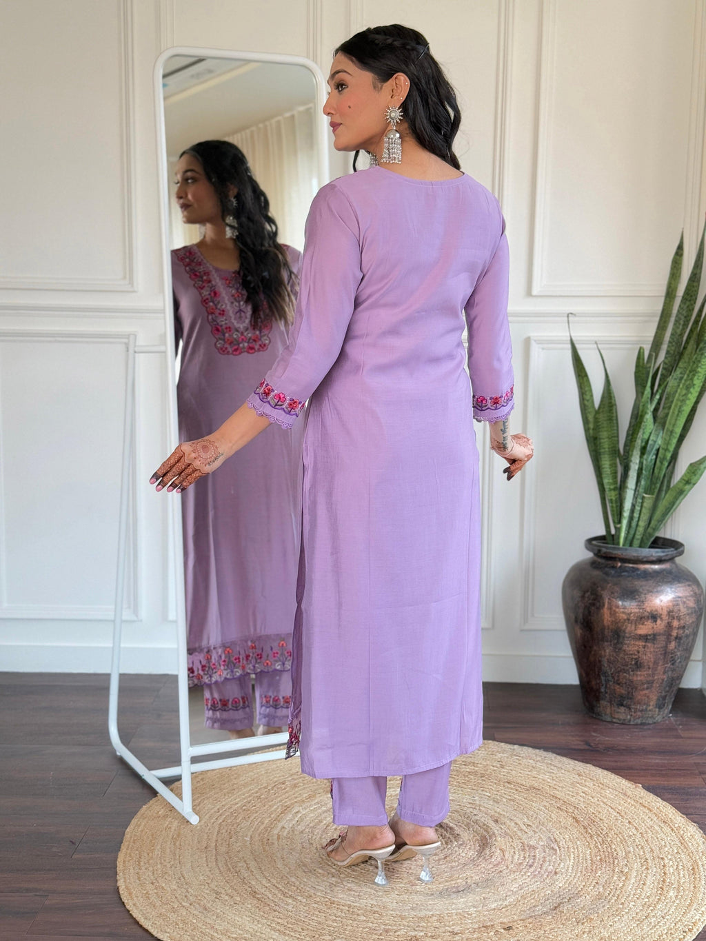 The52 Beautiful Women's Thread work Viscose Fabric Straight Kurta, Pant and Dupatta Set | Grocsy
