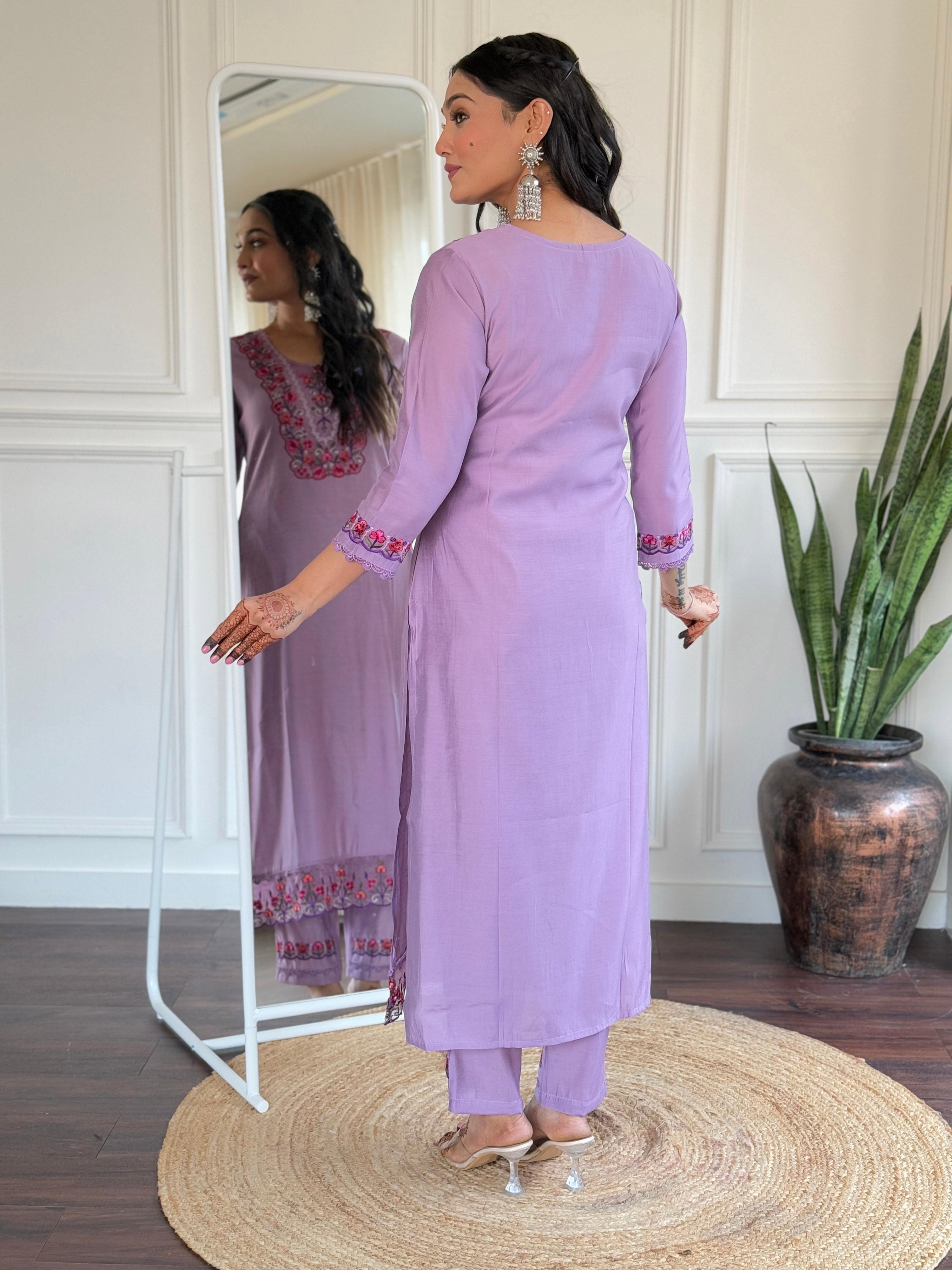 The52 Beautiful Women's Thread work Viscose Fabric Straight Kurta, Pant and Dupatta Set | Grocsy