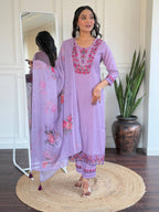 The52 Beautiful Women's Thread work Viscose Fabric Straight Kurta, Pant and Dupatta Set | Grocsy