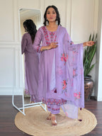 The52 Beautiful Women's Thread work Viscose Fabric Straight Kurta, Pant and Dupatta Set | Grocsy