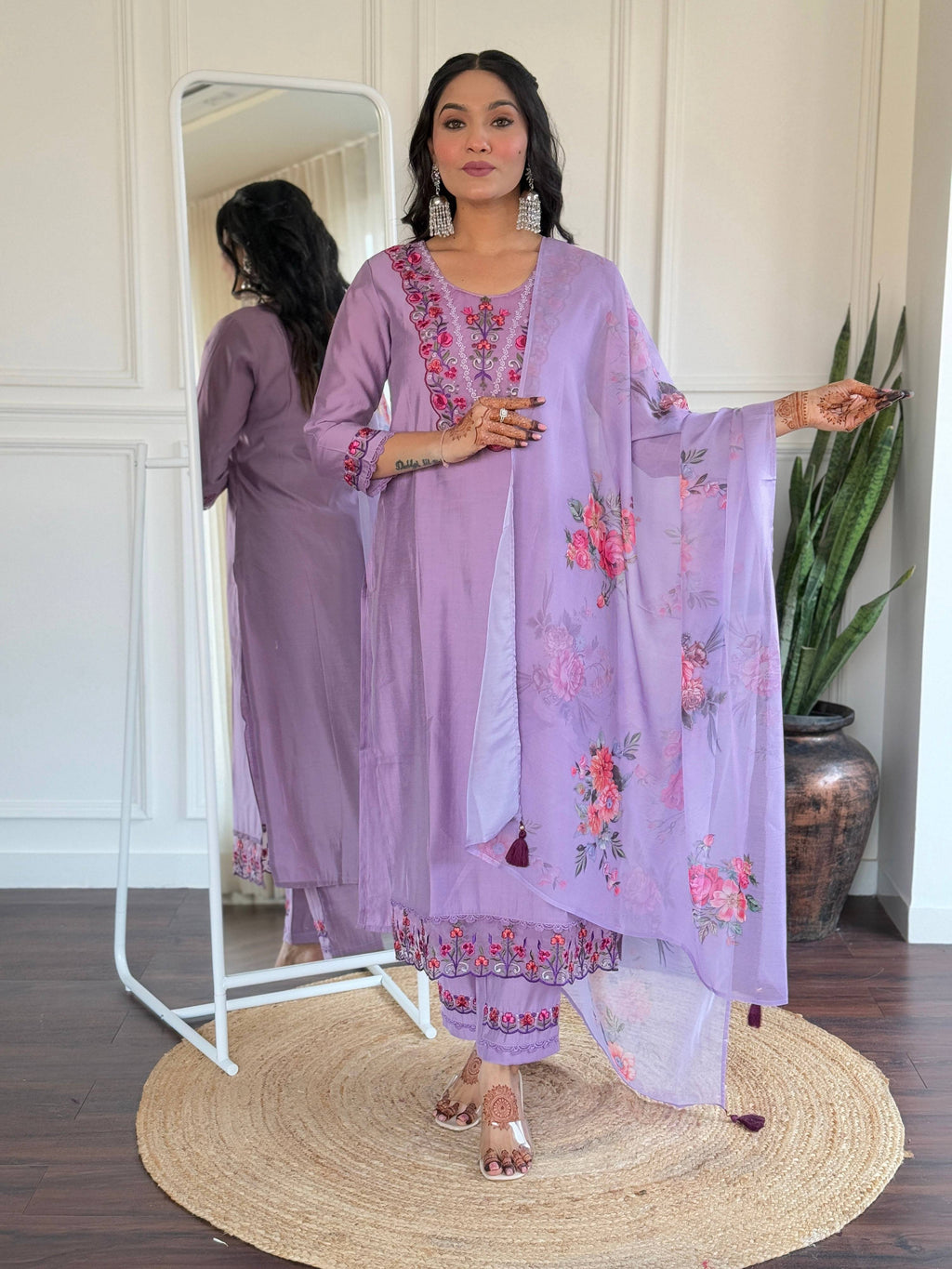 The52 Beautiful Women's Thread work Viscose Fabric Straight Kurta, Pant and Dupatta Set | Grocsy