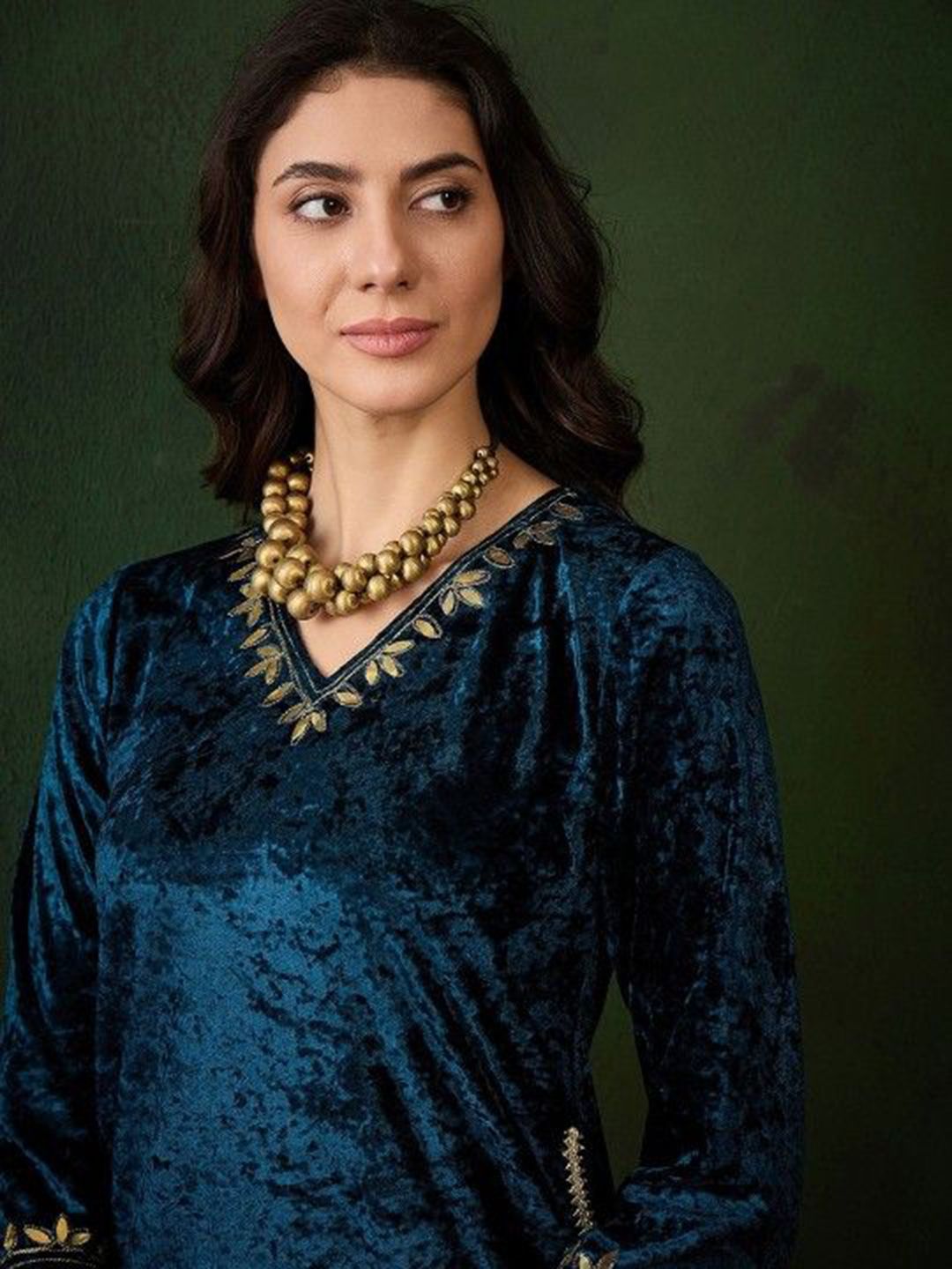 Sangria Yoke Design Velvet Straight Kurta | Grocsy