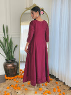 The52 Embroidery Work with Vichitra Silk Fabric A-line Kurta, Pant and Dupatta Set | Grocsy