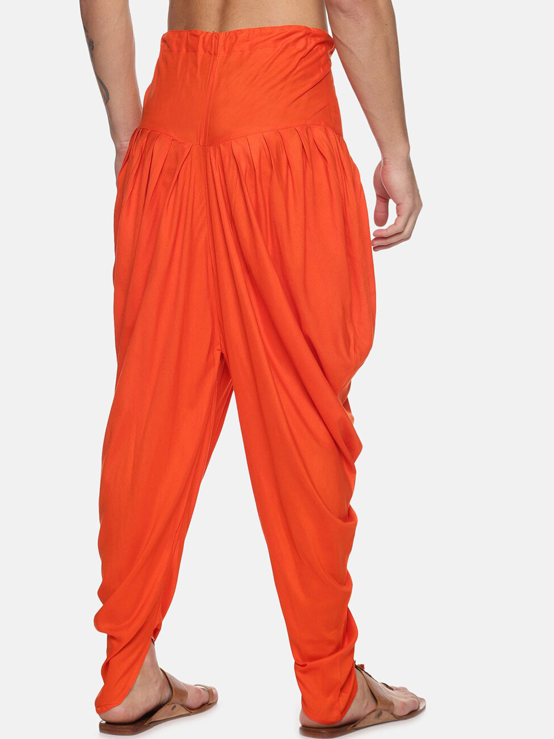 Sethukrishna Men Orange Solid Dhoti Pants | Grocsy