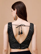 Tikhi Imli Mirror Work Embellished Sleeveless Saree Blouse | Grocsy