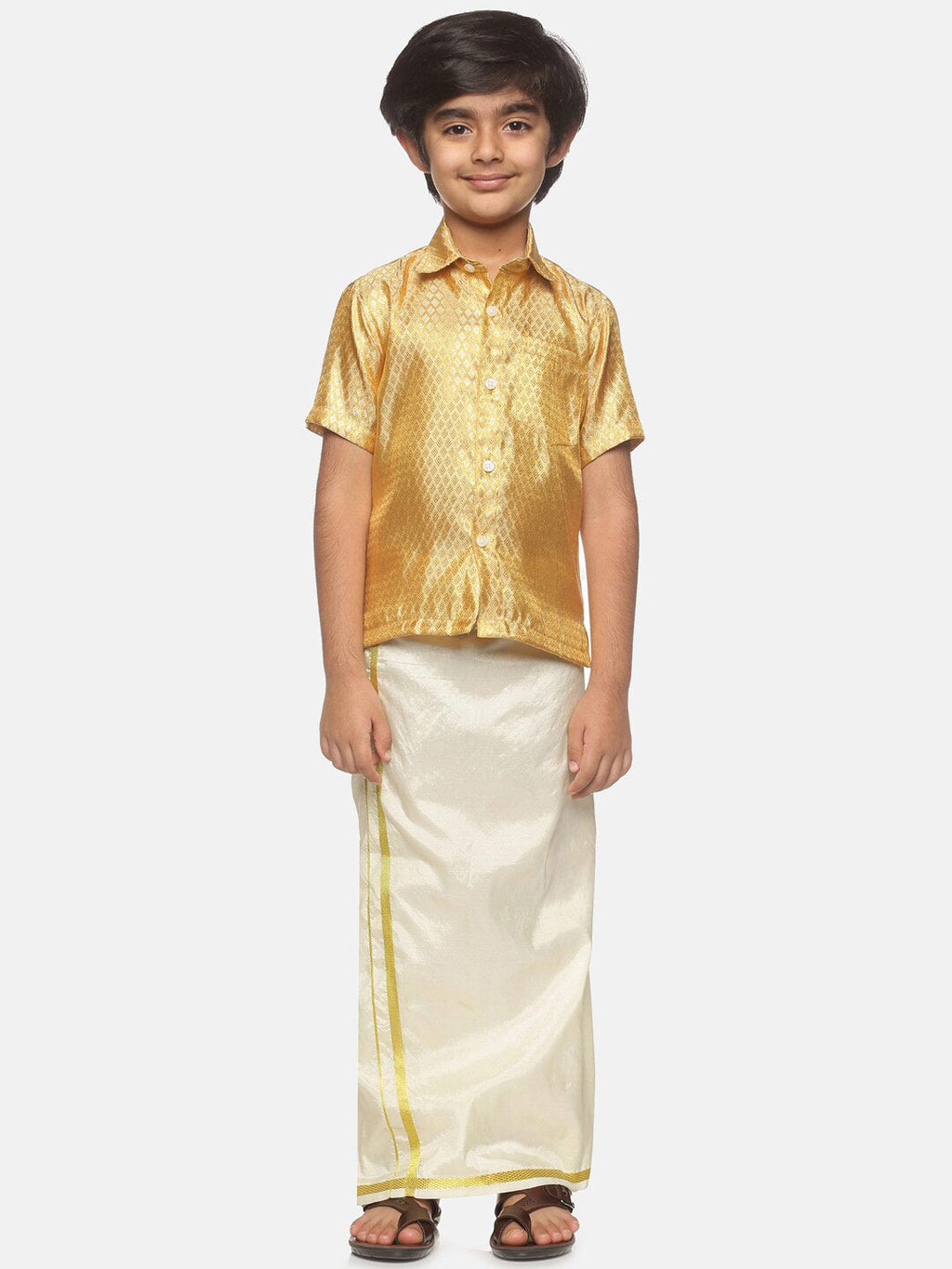Sethukrishna Boys Gold-Toned Shirt with Dhoti | Grocsy