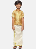 Sethukrishna Boys Gold-Toned Shirt with Dhoti | Grocsy