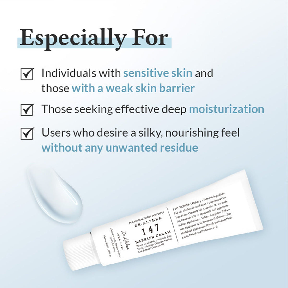 Dr.Althea 147 Barrier Cream: Rich Ceramide & hyaluronic acid infused cream for Damaged Skin Barrier | Grocsy