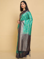 Kalamandir Ethnic Motifs Teal Silk Blend Saree | Grocsy